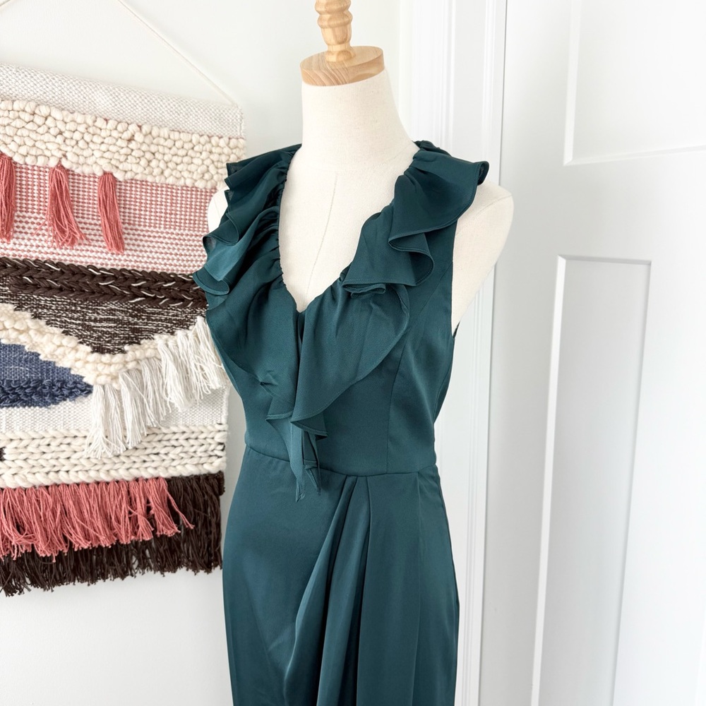 Shona Joy Luxe Plunge Frill Dress Emerald Green Sz 4 - Picture 4 of 10